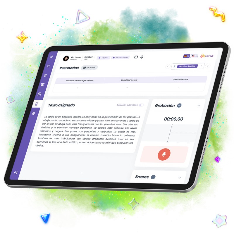 Actividad de fluidez lectora en Beeverso en iPad